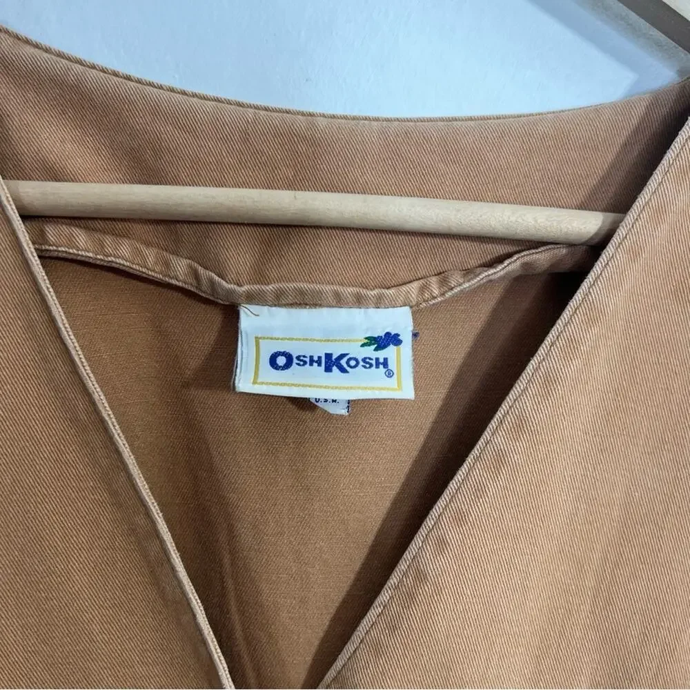 Vintage OshKosh Cotton Weathered Hazel Brown V Neck Dress Women's Size 12
